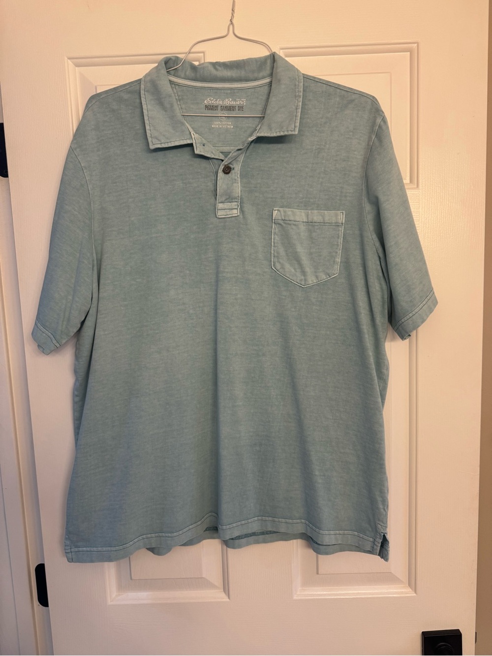 Eddie Bauer Men's Pale Aqua Short Sleeve Polo with Pocket
